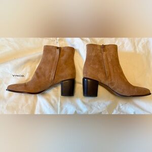 Vince Tan Suede Ankle Booties with Block Heel
